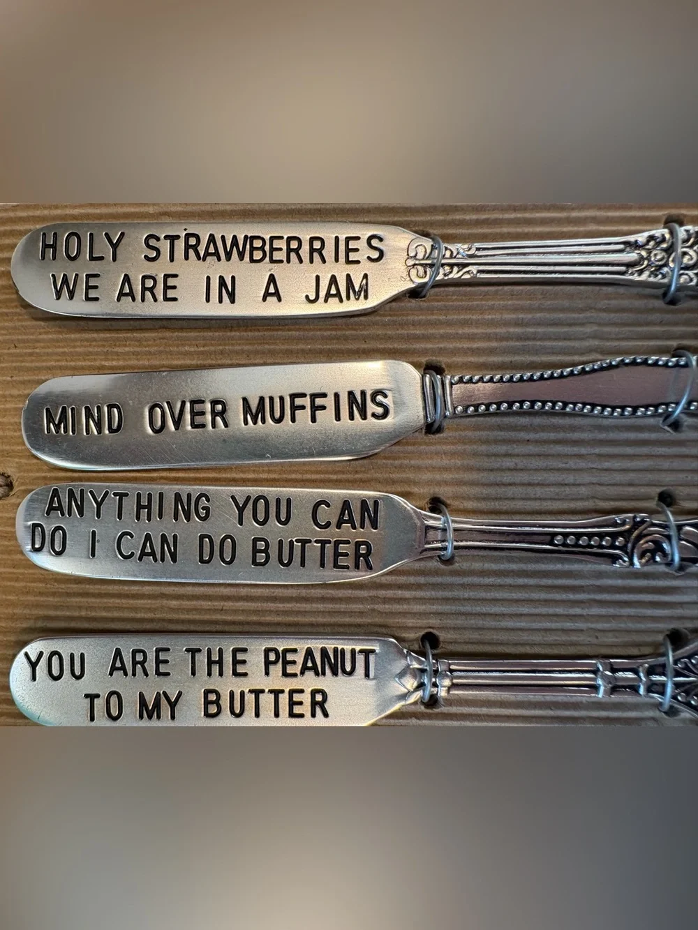 Mud Pie Silver Stamped Butter Spreader Set - 4 Decorative Fun Handles. NEW!